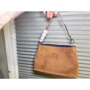 Rustic Cuff Cheyenne Suede Shoulder Bag Tan Camel Leather Gold Tone Purse2